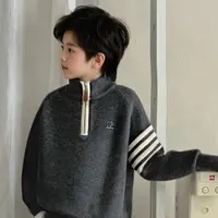儿童一体绒毛衣男女童加厚半高领针织衫宝宝拉链上衣套头打底衫