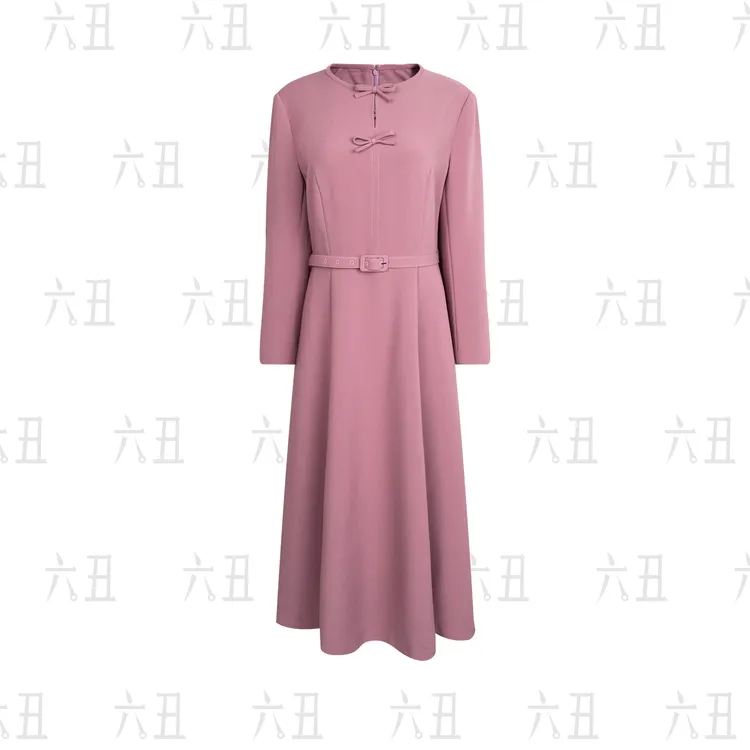 【六丑】新款时尚高级气质显瘦百搭两色胸口蝴蝶结连衣裙509LYQ1144