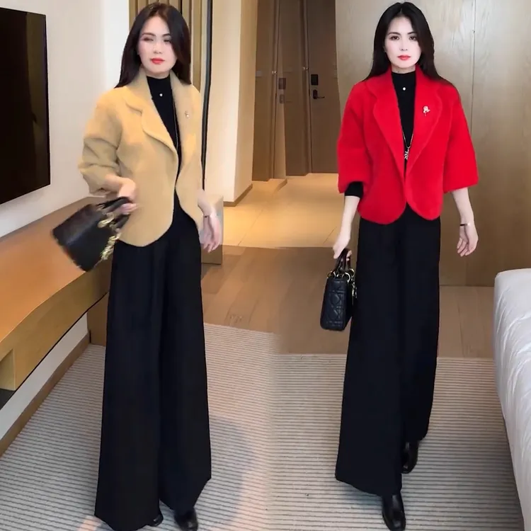 时尚简约毛呢短外套女2025冬季新款洋气显瘦韩版小个子气质外套潮