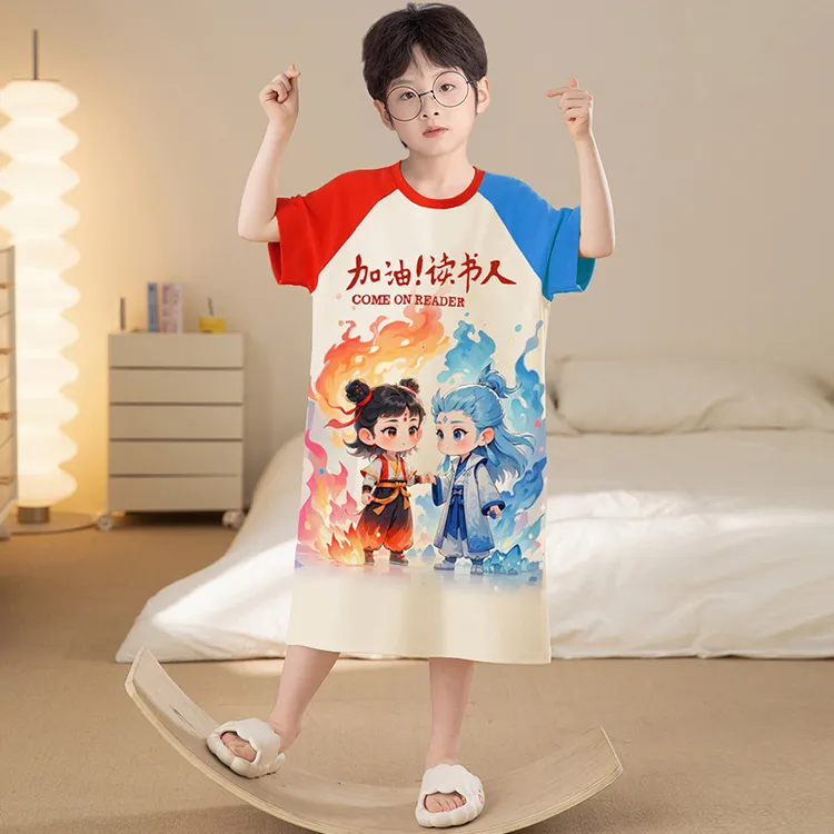 哪吒敖丙男童睡裙纯棉短袖夏季薄儿童男孩包皮术后专用衣睡袍浴裙