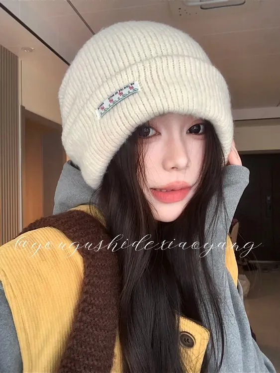 大头围毛线帽女高弹力堆堆感针织帽子女秋冬韩系百搭显脸小保暖
