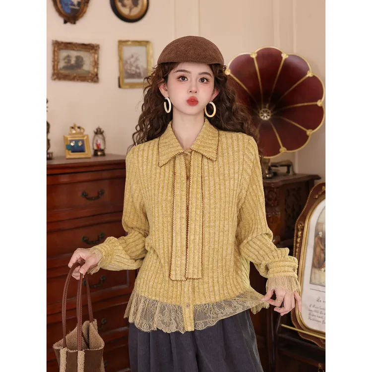 陈大器【​​麦田守望】复古港风毛织百搭休闲宽松衬衫上衣JJ1689442