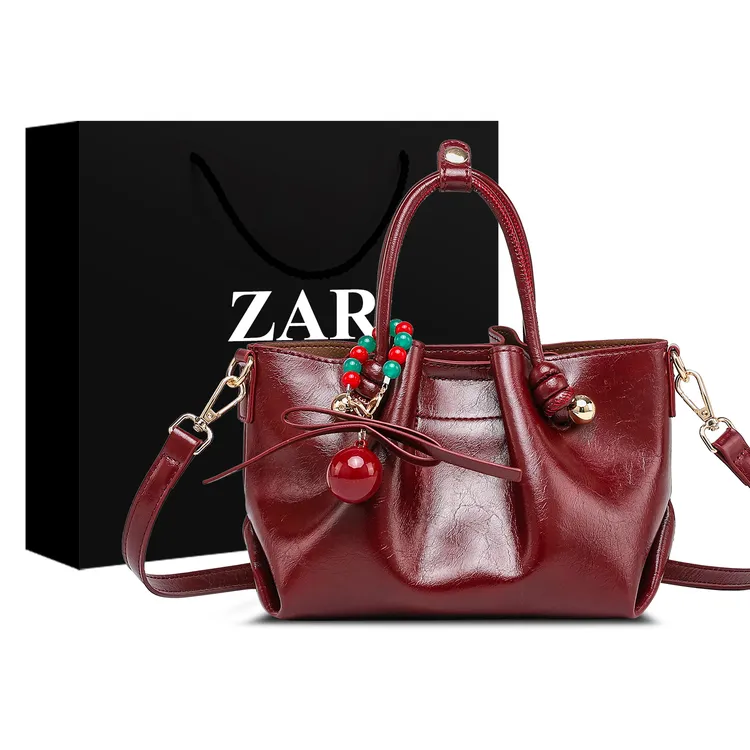 ZAR&RUILR/查瑞娜油蜡皮新娘包包女红色手提包高级感婚包斜挎包