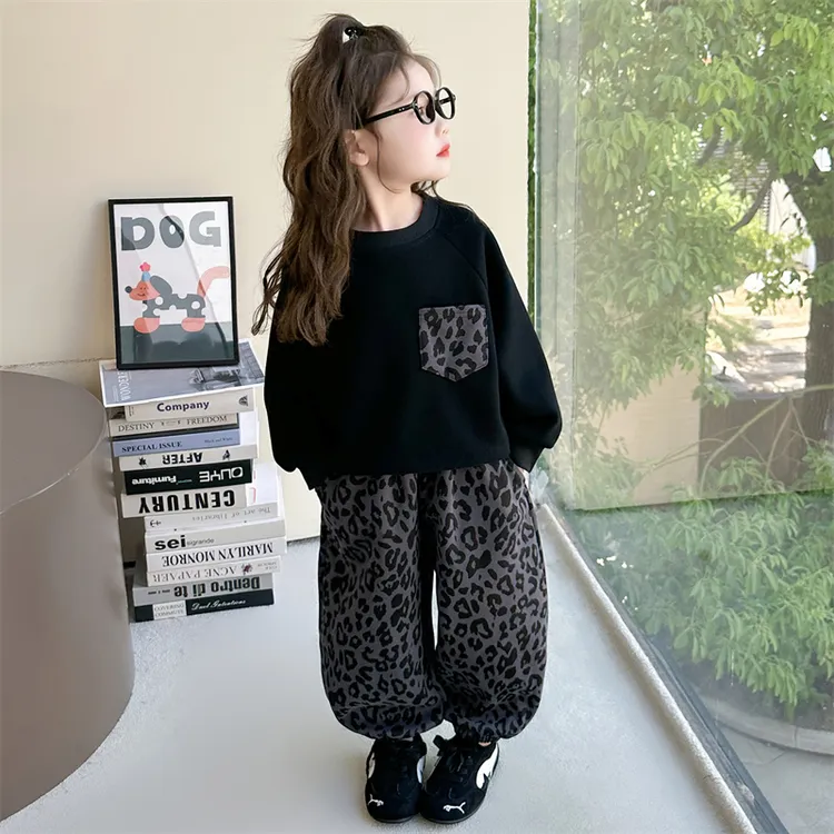 女童秋款套装2025秋季新款女宝宝豹纹潮酷套装超洋气小女孩两件套