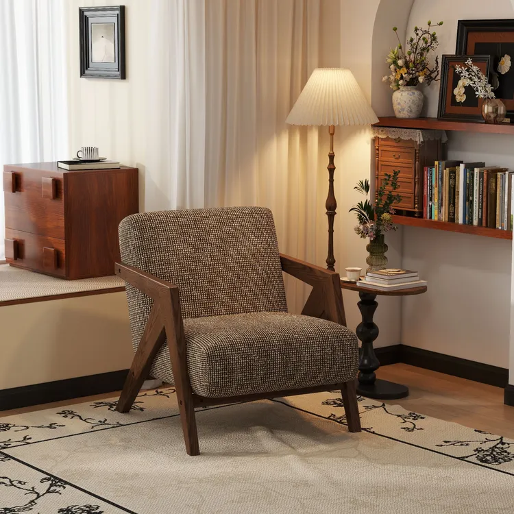 欧吉理查德法式设计师单人沙发中古风客厅阳台休闲椅轻奢实木沙发