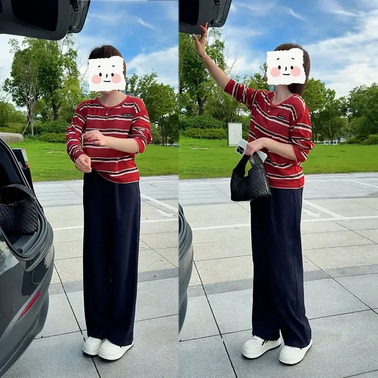 2025早秋轻熟风休闲套装女宽松长袖打底衫上衣直筒裤显瘦两件套