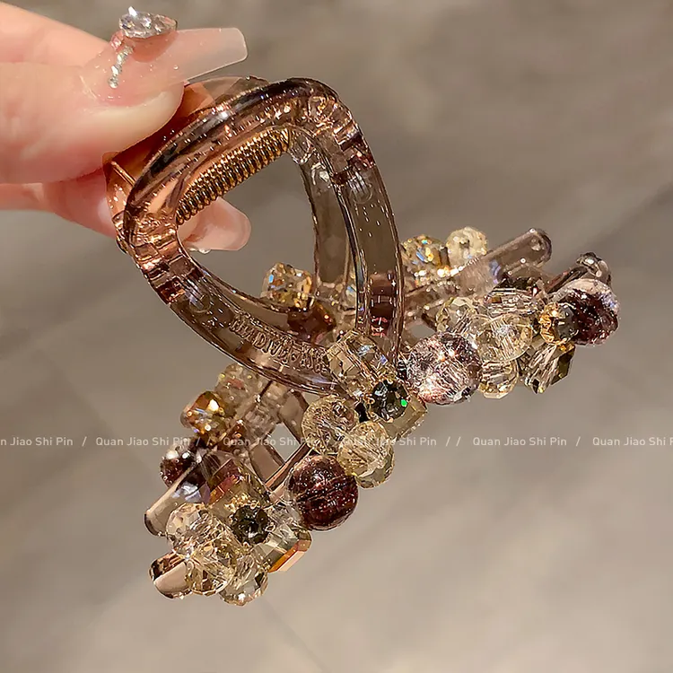 日韩东大门渐变色水晶抓夹高端后脑勺全盘发夹精致高级感气质发饰