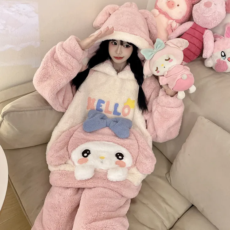 珊瑚绒睡衣女2025年新款秋冬季法兰绒加厚保暖家居服套装可爱柔软