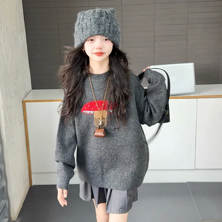 女童秋冬装加厚毛衣2025新款中大童韩版洋气百搭针织衫儿慵懒风潮