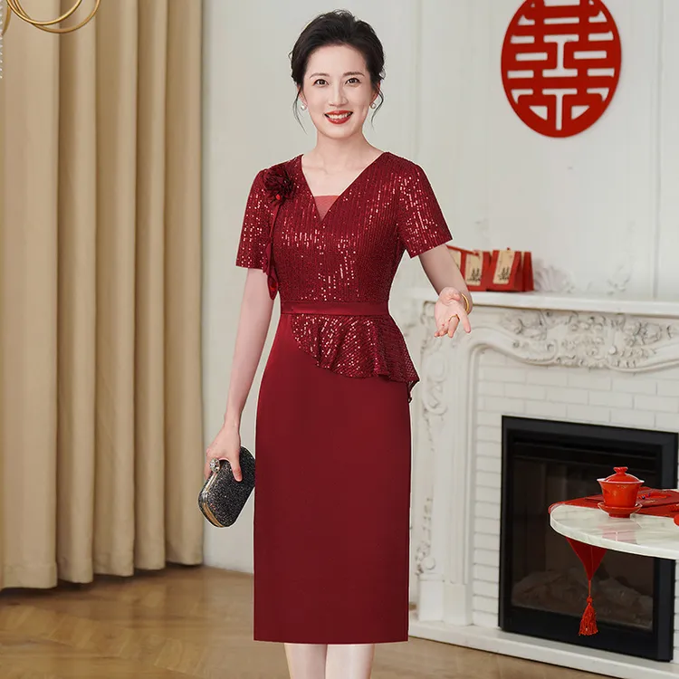 夏季婚礼妈妈婚宴礼服高端轻奢品质喜婆婆服装平时可穿结婚连衣裙