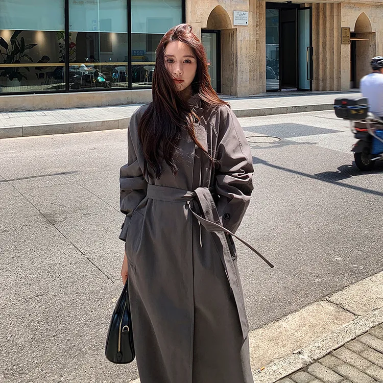 灰色英伦风休闲风衣外套女2025年春秋新款设计感宽松显瘦长款大衣