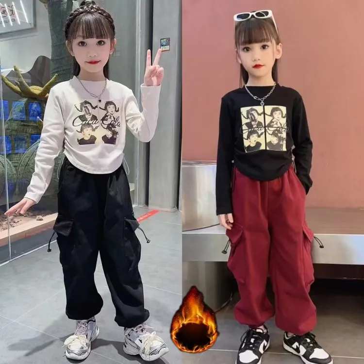 秋冬季纯棉加绒男女童裤子儿童宽松休闲日系冬季百搭裤子女韩版