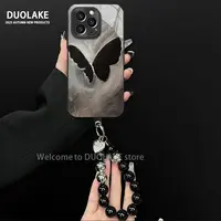 黑色油画蝴蝶适用苹果vivo华为oppo小米iPhone17电镀玻璃手机壳潮