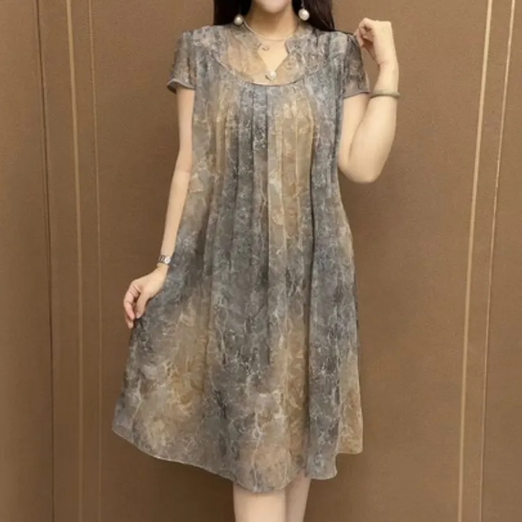 夏季中长款百搭复古气质休闲过膝中长款妈妈裙中老年减龄时尚裙子