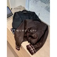 「MUMU CHAU」【时髦精】高定金属皮女冬宽松复古长袖皮衣外套LD58366