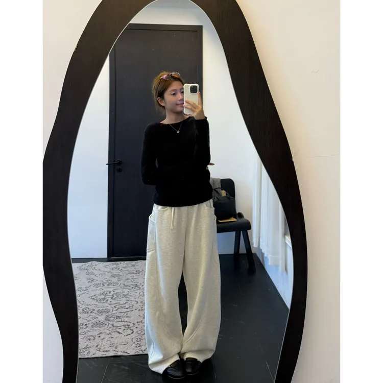 Hazi【立体剪裁 多口袋】重磅针织休闲裤男女宽松微阔垂感弯刀裤