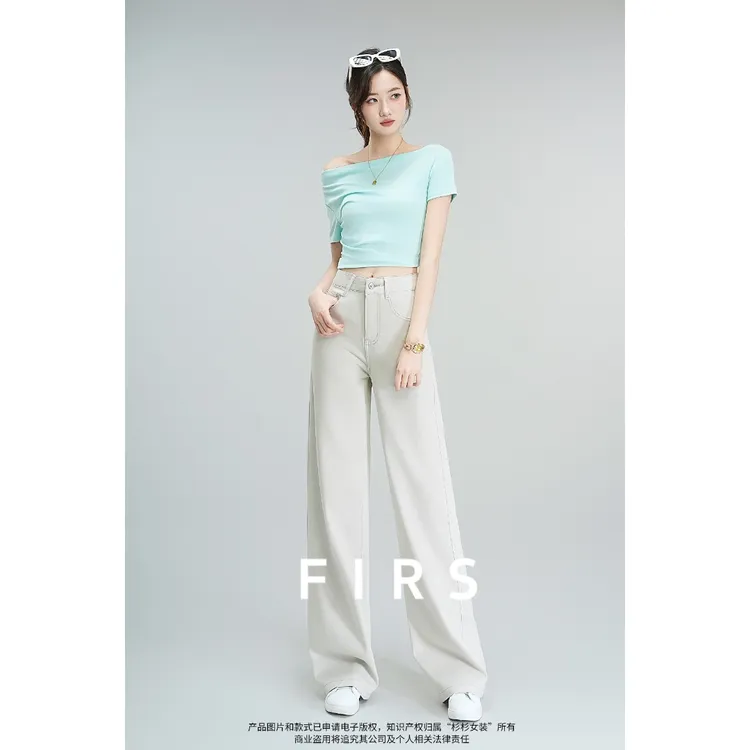 FIRS/杉杉天丝亚麻水洗直筒牛仔阔腿裤女夏薄款宽松垂感显瘦休闲