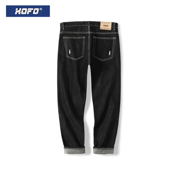 黑色九分牛仔裤男夏季休闲直筒宽松赤耳丹宁小脚9分裤子港风刺绣