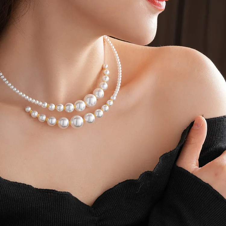 不规则交叉珍珠项圈百搭高级感时尚锁骨链法式复古轻奢项饰女手镯