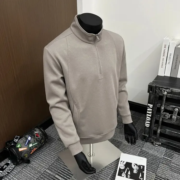 【高质量】半拉链正肩长袖T恤打底衫男秋冬款宽松卫衣户外运动上衣