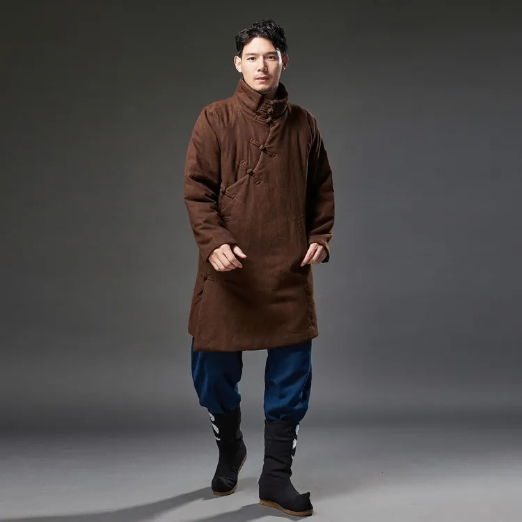 中国风棉袄男士中长款高领棉服冬季斜襟棉衣中式唐装加厚复古外套