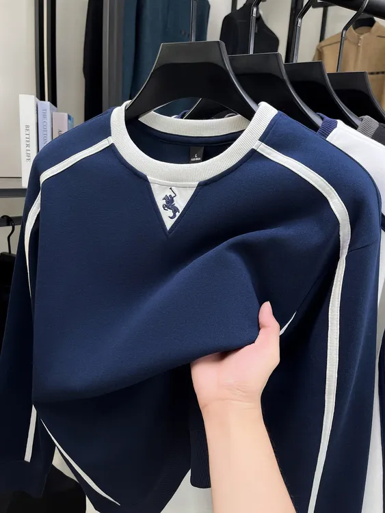 2025秋季新款男士潮牌爆款圆领长袖T恤卫衣轻奢刺绣时尚套头上衣