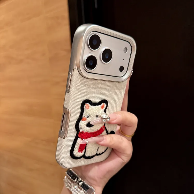 ins牛仔纹立体狗狗适用苹果17Promax手机壳16新款15防摔14/13纯色