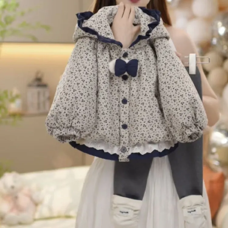 女童秋冬棉服加绒加厚洋气外套2025冬季新款韩版连帽韩版花边外套