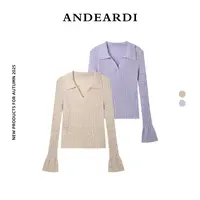 ANDEARDI针织长袖翻领设计感毛针织衫秋冬韩系紫色针织衫显瘦