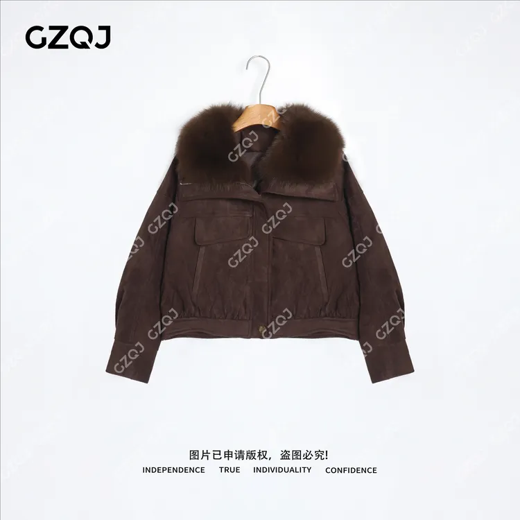 老琴私服【轻装咖调】90白鸭绒美拉德风狐狸毛领羽绒服外套女冬9809