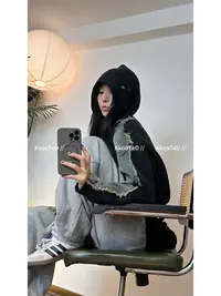 KkK【重磅单品！！！】双面拼接毛边连帽牛仔外套毛衣夹克