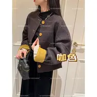 老赵服饰 韩系圆领复古格子拼接羊毛设计外套上衣21AU4075