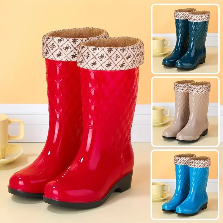秋冬雨鞋女防水水鞋成人时尚中筒加绒保暖防滑雨靴厨房洗车胶鞋女