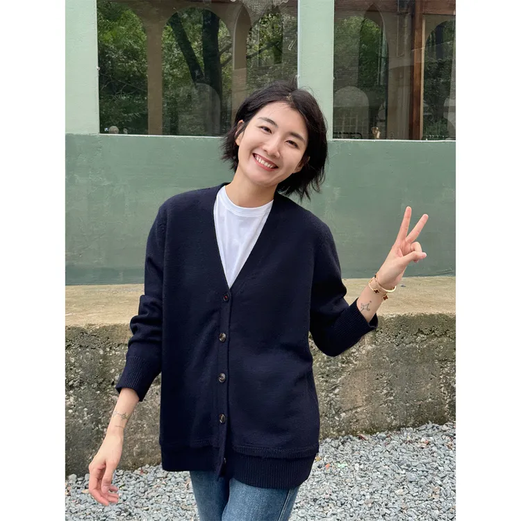 LANGQING 羊毛混纺长袖休闲针织开衫外套46050#