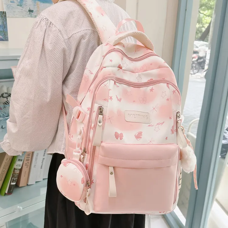 高颜值印花书包女初高中学生大容量双肩包大学生学院百搭扎染背包