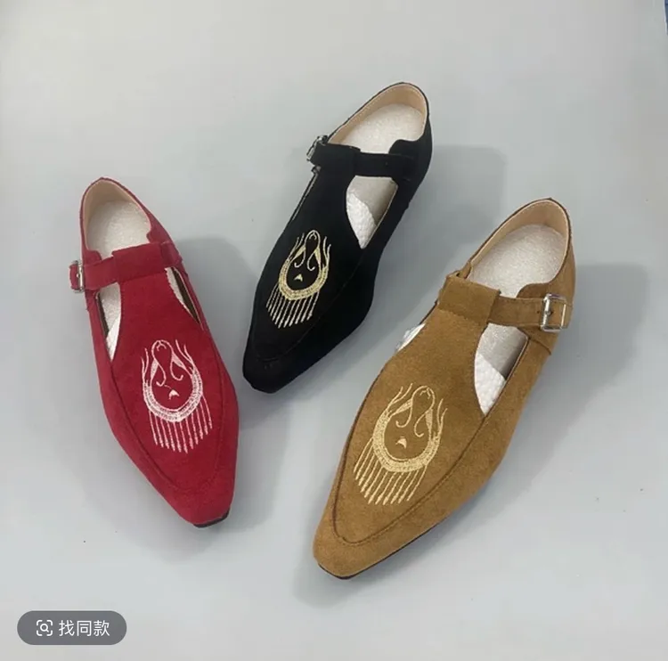 6801   朋克风印花皮单鞋女鞋绣花鞋民族风印花鞋子平跟夏季