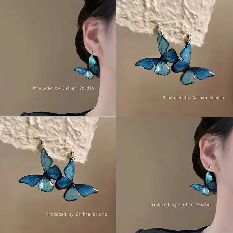 碧波蝴蝶~仙气氛围珠珠蝴蝶耳钉女新中式国风气质耳环时尚饰品