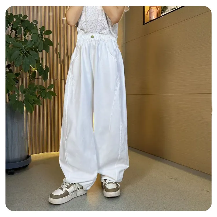 【时尚白牛仔】儿童衣服男童女童弯刀裤中大童休闲裤韩版高腰宽松