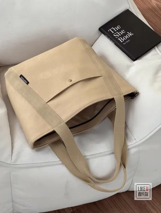 原创自制日系日常通勤加厚帆布托特包休闲百搭文艺学生单肩帆布包