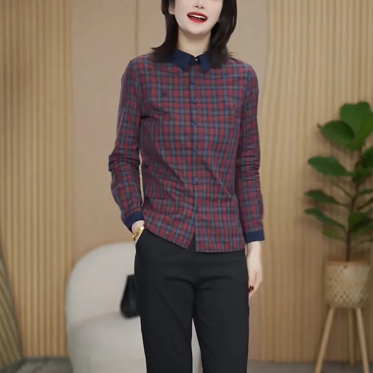 格子衬衫女士春秋季2025新款时尚减龄气质衬衣高级感轻奢洋气上衣