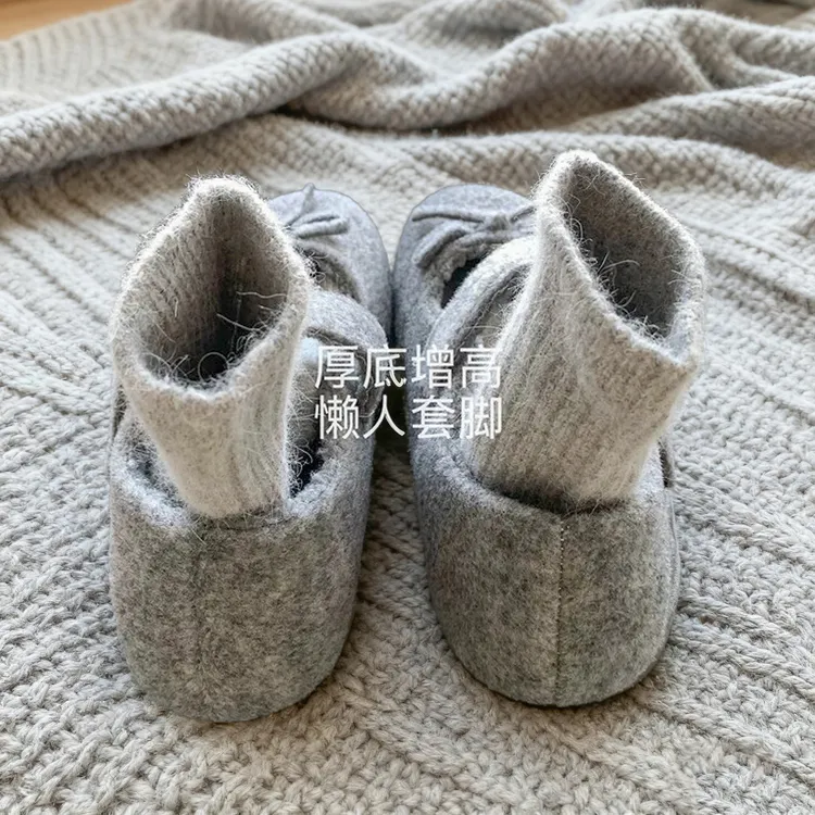 大溪地灰~复古厚底毛呢玛丽珍鞋女2025新款冬INS加绒毛毛鞋棉瓢鞋