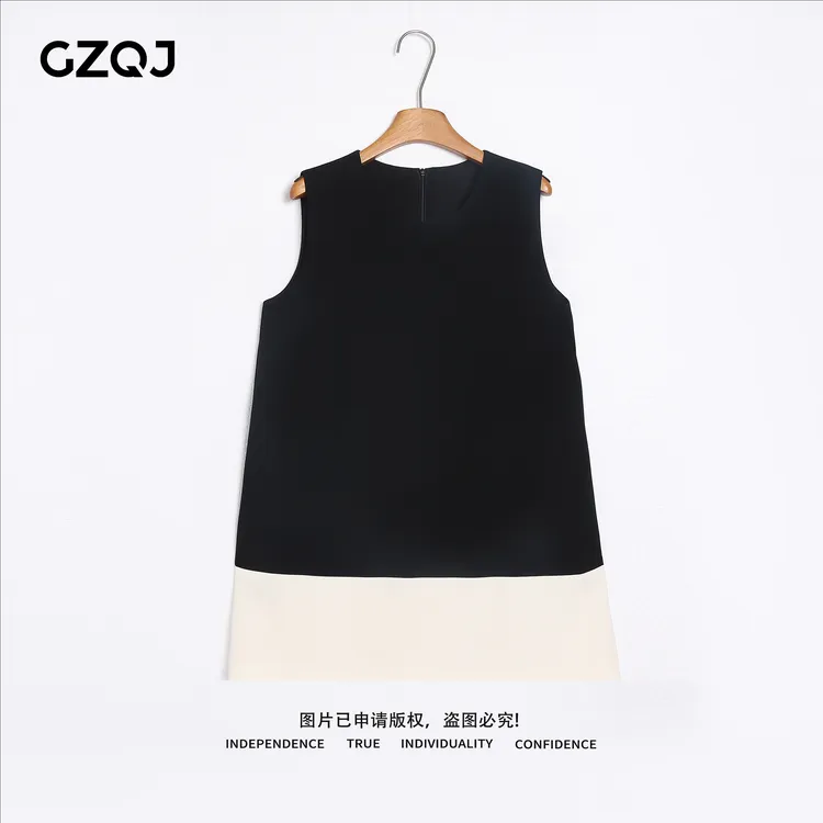 老琴私服【美术馆】欧若风时尚法式气质拼色无袖连衣裙女夏季10629