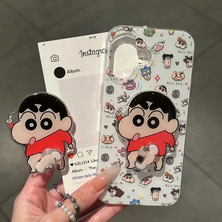 卡通涂鸦小新小象支架适用苹果16/15手机壳华为P70vivo小米oppo