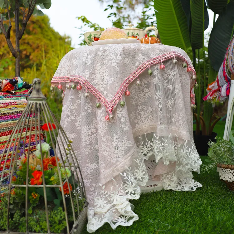 2025新款法式田园风轻奢高级感餐厅布置蕾丝茶几餐桌定制桌布布艺