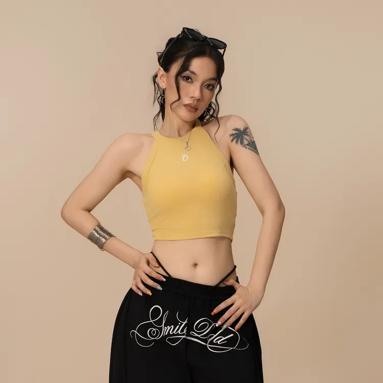 【达人专属】SMILEDDD短款挂脖背心固定胸垫运动健身辣妹爵士舞吊带