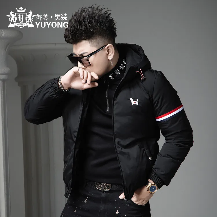 欧货高端连帽男士羽绒服冬季新款潮牌刺绣白鸭绒保暖防寒服外套男