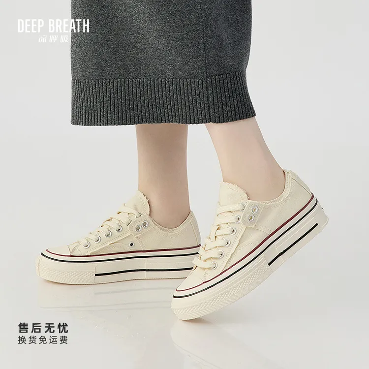 DEEP BREATH深呼吸女鞋解构毛边做旧绑带帆布鞋休闲鞋板鞋AX12328