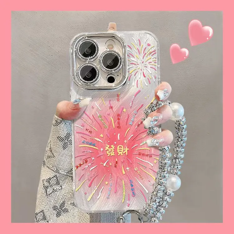 发财烟花适用苹果16华为vivo/oppo小米iPhone17精孔羽纱纹手机壳