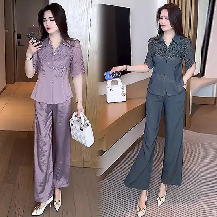 时尚套装女2025夏季新款洋气收腰显瘦百搭休闲短袖阔腿裤两件套潮