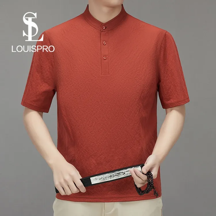 Louispro高端品味｜新中式夏季短袖亨利领男士中国风T恤宽松上衣男